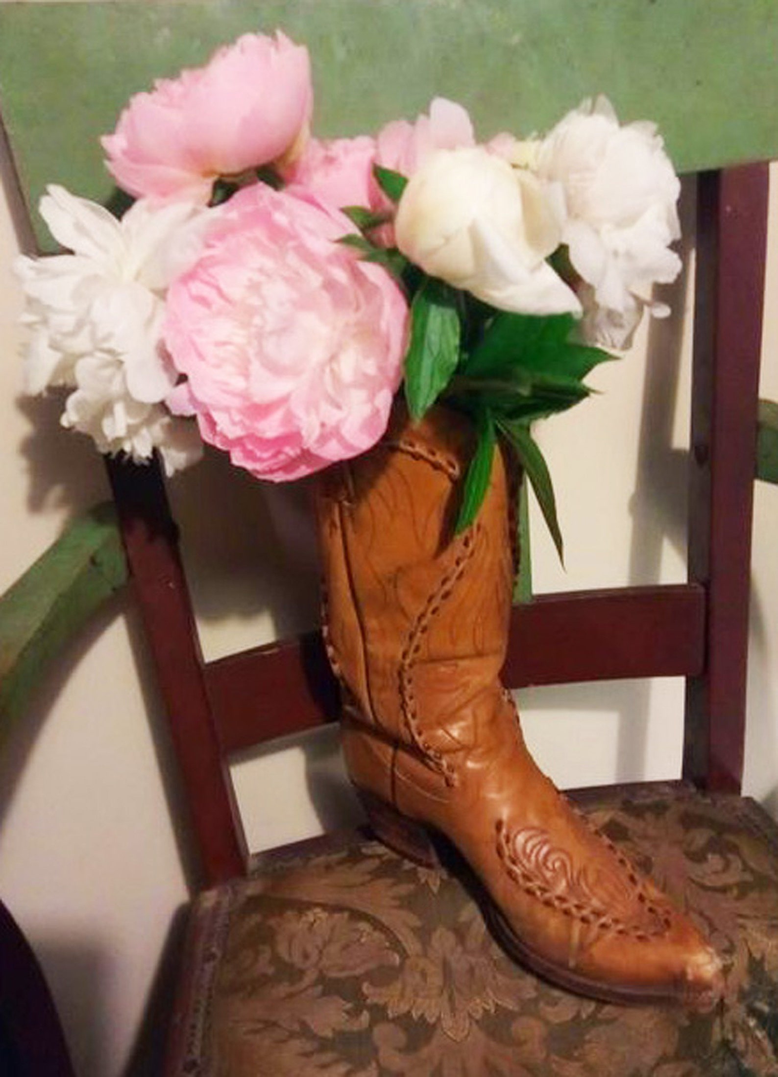 Real Leather Cowboy Boot Flower Vase Cowgirl Farmhouse / Etsy
