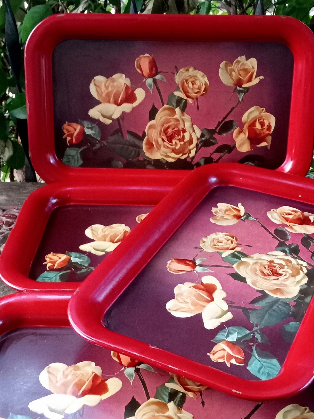 SET of 8 Metal Lap Trays Luncheon TV Trays Retro Serving Etsy
