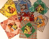 Large Vintage Feedsack Quilt Blocks FORTY-ONE (41) Cotton Fabric Quilt Squares 1940s 5 1 2 quot Hand sewn Quilt Assorted colors