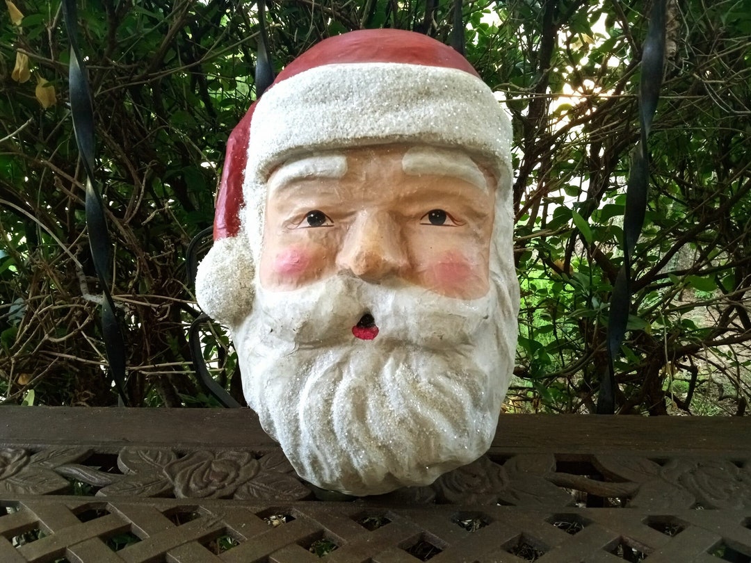 Vintage Paper Mache Santa Head Wall Hanging Mask Front Etsy