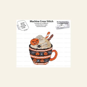 A Year Of Mugs October Halloween Holiday Cute Coffee Tea Series 10 Size Densities MACHINE Embroidery Cross Stitch Digital Download 4x4 hoop