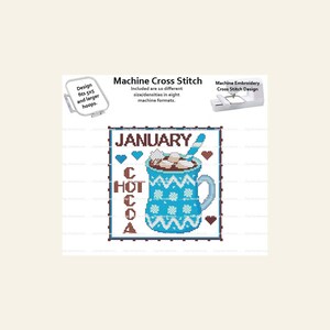 A Year Of Mugs January Snowflake Winter Hot Cocoa  Frame Monthly Coffee Tea Cup MACHINE Embroidery Cross Stitch Digital Download 5x5 hoop