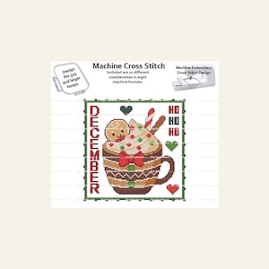 A Year Of Mugs December Christmas Gingerbread Holiday Frame Monthly Coffee Tea Cup MACHINE Embroidery Cross Stitch Digital Download 5x5 hoop