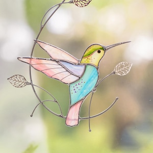 Hummingbird Stained Glass Sun Catcher Unique Gift For Mom Spring Decor Yard Art