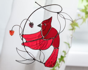 Cardinal Stained Glass Suncatcher Mothers Day Gifts Stained Glass Birds Suncatcher Cardinal Bird Feeder Decor Cardinal gifts