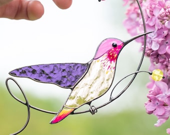 Hummingbird Stained Glass Suncatcher Mothers Day Gift Hummingbird Wall Art Custom Stained Glass Bird Suncatcher