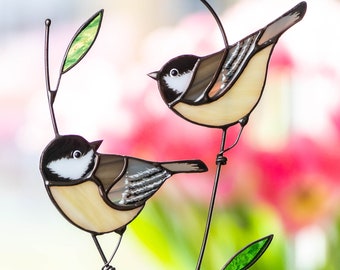 Chickadees Vogel Buntglas Fensterbehänge Muttertagsgeschenke Moderner Buntglasvogel Suncatcher