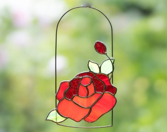 Fantasy Rose Art Flower Stained Glass Suncatcher Mothers Day Gifts Rose Stained Glass Window Hangings Anniversary Gift