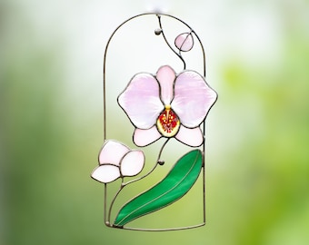 Orchid Art Stained Glass Window Hangings Mothers Day Gifts Stained Glass Suncatcher Orchid Button Light Catcher Orchid Decor