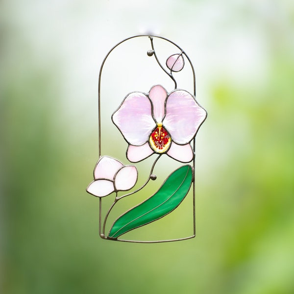 Arazzi per finestre in vetro colorato con orchidee, regali per la festa della mamma, in vetro colorato, acchiappasole, pulsante per orchidee, acchiappaluce, decorazione per orchidee