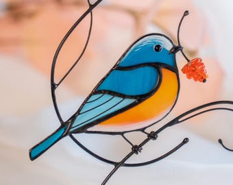 Little Bluebird Stained Glass Window Hangings Unique Gifts For Him Custom Stained Glass Birds Suncatcher Get Well Soon Gift