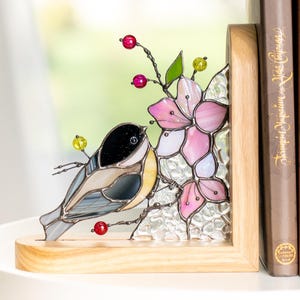Sujetalibros Panel de vidrio de colores Regalo para el Día de la Madre Adorno de carbonero de vidrio de colores Decoración de estantería de vidrio de colores Pájaros de vidrio de colores
