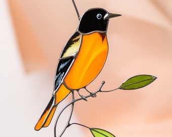 Orioles Stained Glass Window Hangings Baltimore Oriole Stained Glass Bird Suncatcher Grandpa Gift Bird Art Ornament
