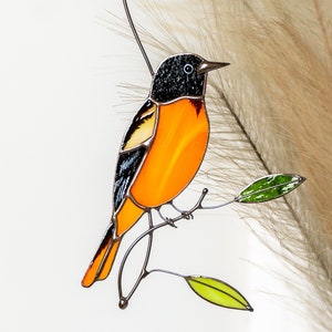 Gebrandschilderd glasraamversieringen Cadeaus voor hem Baltimore Oriole glas-in-lood vogel Suncatcher Weggaan cadeau voor collega