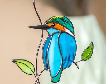 Kingfisher Stained Glass Suncatcher Mothers Day Gifts Custom Stained Glass Window Hangings Stained Glass Bird Decor