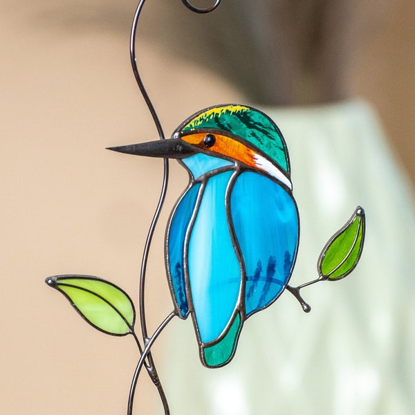 Vitrail martin-pêcheur attrape-soleil cadeaux de fête des mères tentures de vitrail personnalisées décor d'oiseau en vitrail