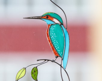 Bird Stained Glass Window Hangings Mothers Day Gifts Custom Stained Glass Decor Stained Glass Kingfisher Suncatcher