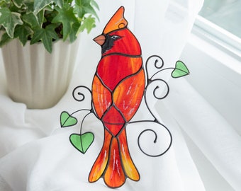 Cardinal Stained Glass Bird Suncatcher Mothers Day Gifts Custom Memorial Ornament Cardinal Stained Glass Window Hangings Bird Feeder