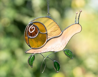 Snail Stained Glass Window Hangings Mothers Day Gifts Custom Stained Glass Decor Farmhouse Decor Stained Glass Suncatcher