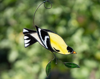 Goldfinch Stained Glass Window Hangings Mothers Day Gifts Custom Stained Glass Bird Suncatcher American bird Stained Glass Decor