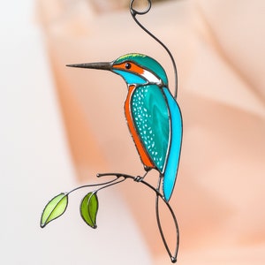 Vetrate artistiche con uccelli, regali di Natale, acchiappasole in vetro colorato con martin pescatore, cartello per casa sulla spiaggia, arte con martin pescatore, creatore di arcobaleni