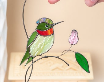 Stained Glass Hummingbird Suncatcher Christmas Gifts Custom Stained Glass Hummingbird Wall Art Hummingbird Gift Stained Glass Yard Art