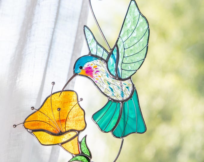 Stained Glass Hummingbird Suncatcher Daughter in law gift Hummingbird Stained Glass Window Hangings Hummingbird Wall Art Grandma Gift