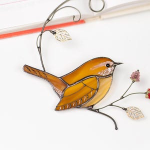 Carolina Wren Stained Glass Bird Suncatcher, Window Hanging Bird Decor, Christmas Gift for Best Friend