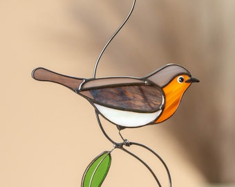 Robin Bird Stained Glass Window Hangings Christmas Gifts Handmade Product Stained Glass Bird Suncatcher Garden Gift Window Bird Feeder
