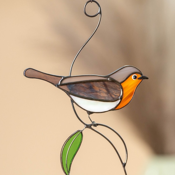 Robin Bird Stained Glass Window Hangings Grandparent Gifts Handmade Product Stained Glass Bird Suncatcher Garden Gift Window Bird Feeder