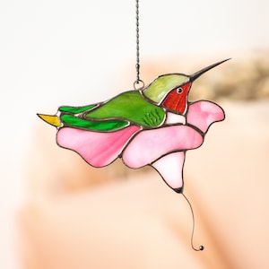Hummingbird Stained Glass Bird Suncatcher Christmas Present Custom Stained Glass Window Hangings  Hummingbird Ornament Stained Glass Flower
