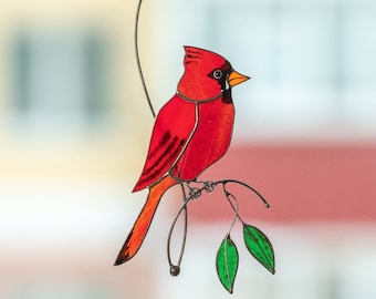 Cardinal Stained Glass Suncatcher Mothers Day Gifts Stained Glass Birds Suncatcher Cardinal Bird Feeder Decor Cardinal gifts