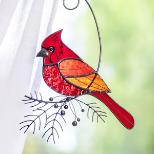 Cardinal Stained Glass Bird Ornaments Big Sister Gift Suncatcher Stained Glass Window Hangings Window Bird Feeder Handmade Product