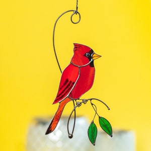 Pasimy Cardinal Gifts For Women Mother's Day Memorial Gifts For Loss Of Loved One Sympathy Stained Glass Red Bird Cardinal Hanging Ornament With Metal Chain For Window Front Door Wall