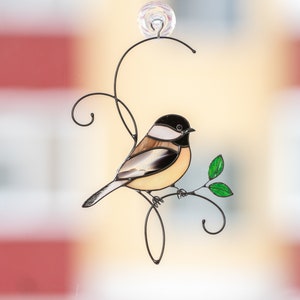 Chickadee Stained Glass Window Hangings Mothers Day Gifts Stained Glass Bird Suncatcher Modern Stained Glass Decor image 1