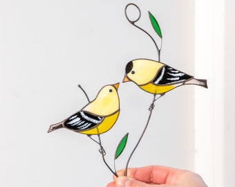 Goldfinches Stained Glass Window Hangings Mothers Day Gifts Custom Stained Glass Bird Suncatcher Window Bird Feeder Decor