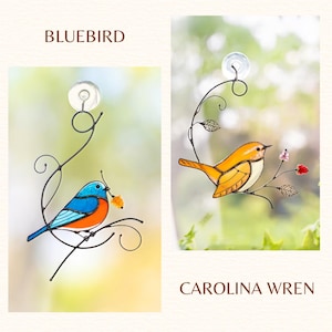variation of stained glass bird suncatchers - Bluebird and Carolina Wren