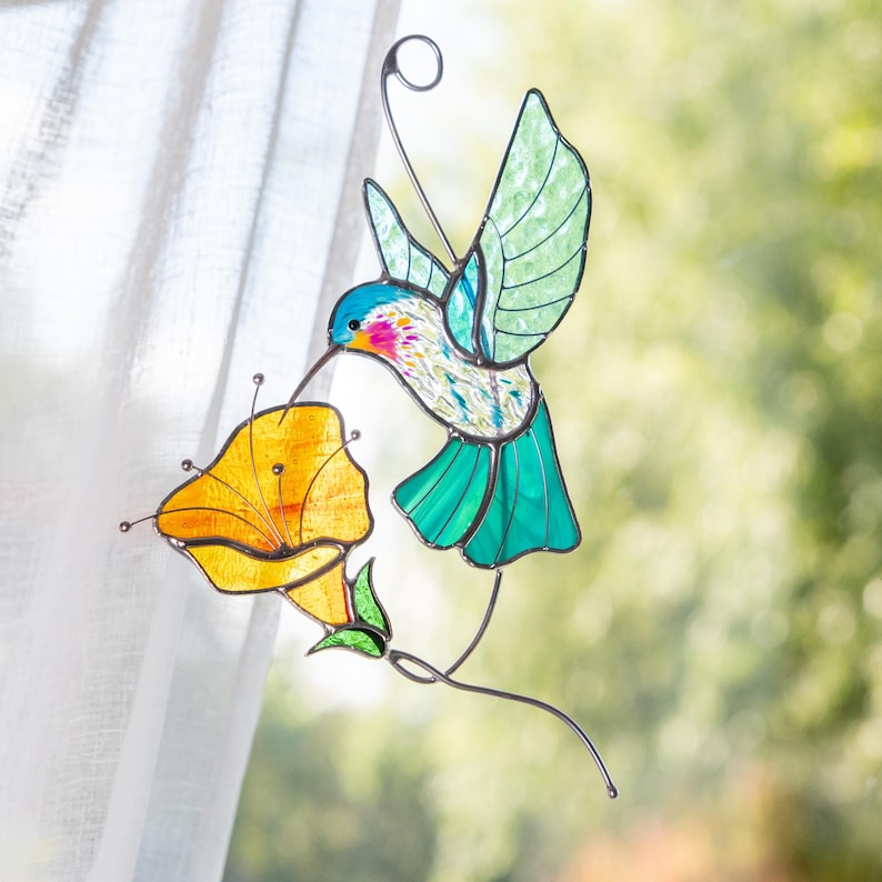 Custom stained glass hummingbird