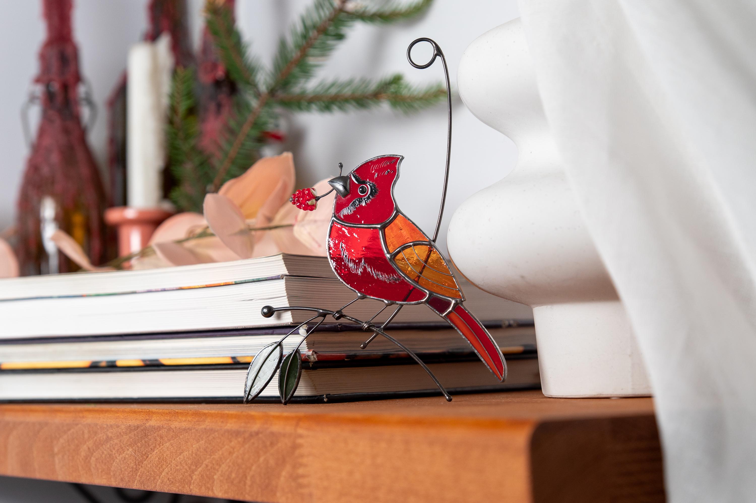 Vetrate artistiche a forma di cardinale, regalo per gli amanti della natura, uccelli in vetro colorato, acchiappasole, regalo per la madrina, ornamento cardinalizio - Italia