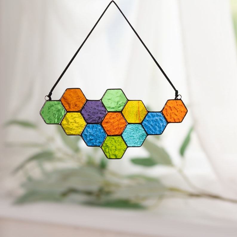 Stained glass honeycomb made of different textured types of glass