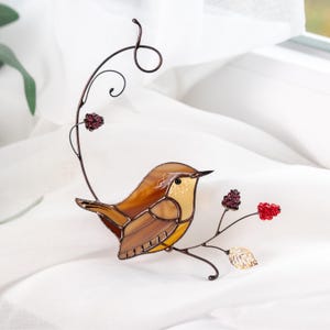 Carolina Wren Stained Glass Window Hanging Bird Decor Best Friend Christmas Gift Custom Stained Glass Birds Suncatcher Gifts for Grandma