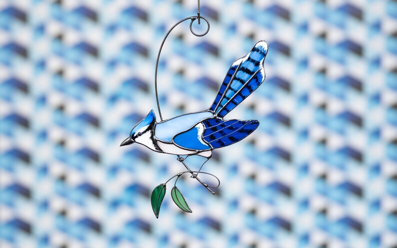 Stained Glass Blue Jay Window Hangings