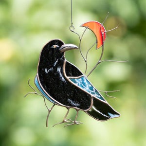 Rabe Stained Glass Fensterbehang Horror Dekor Krähe Stained Glass Vogel Suncatcher Halloween Fenster Deko Gothic Home Decor