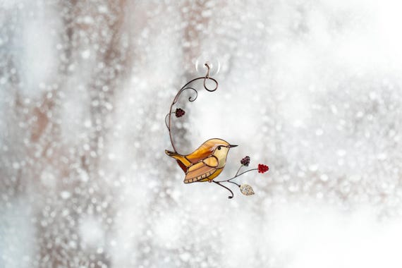Gift For Bird Lovers Stained Glass Window Hangings Gift For Grandma Carolina Wren Stained Glass Bird Suncatcher Bird Wall Art