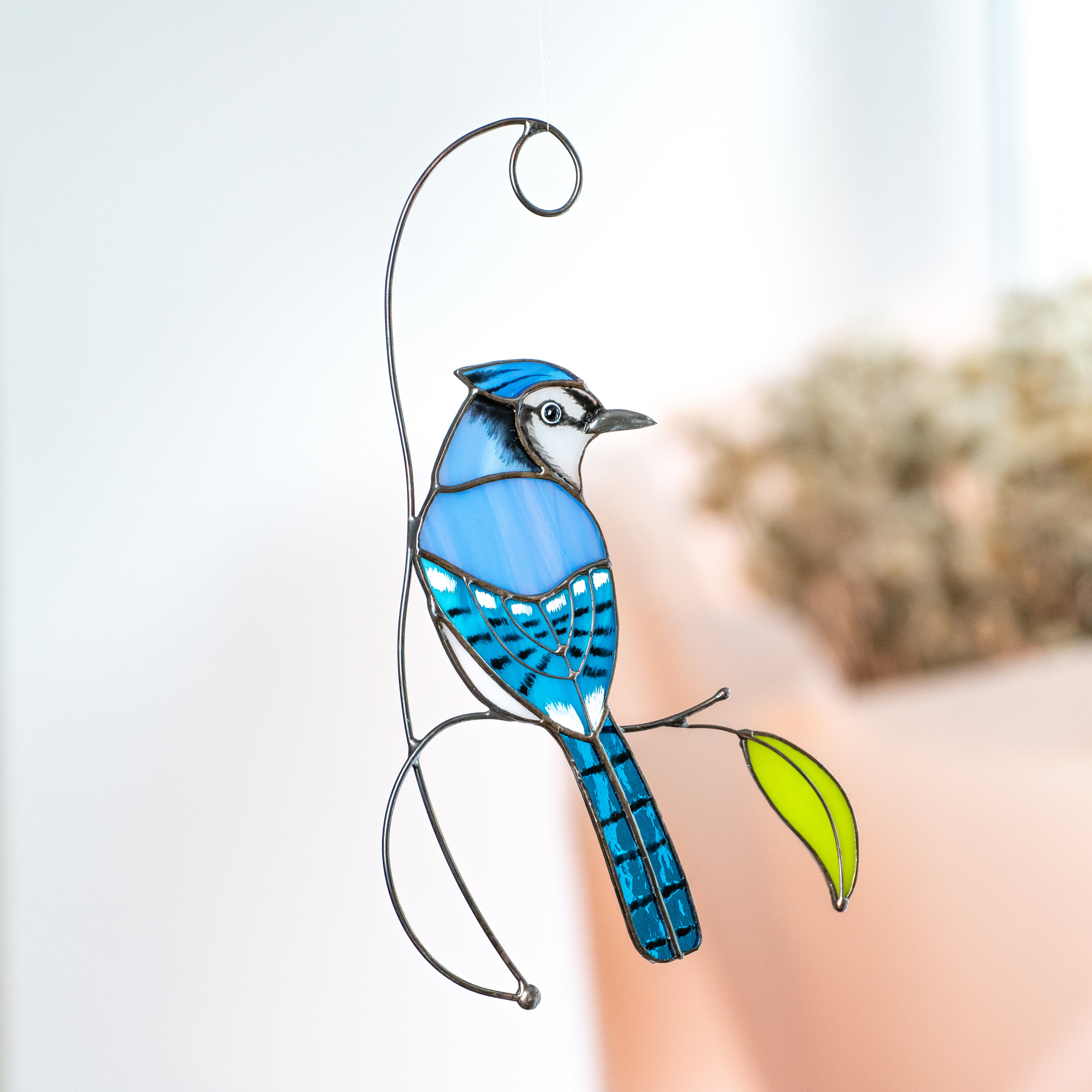 トロント・ステンドグラス Blue Jay ブルージェイ アオカケス Blue Jay Suncatcher - Studio One Art Glass