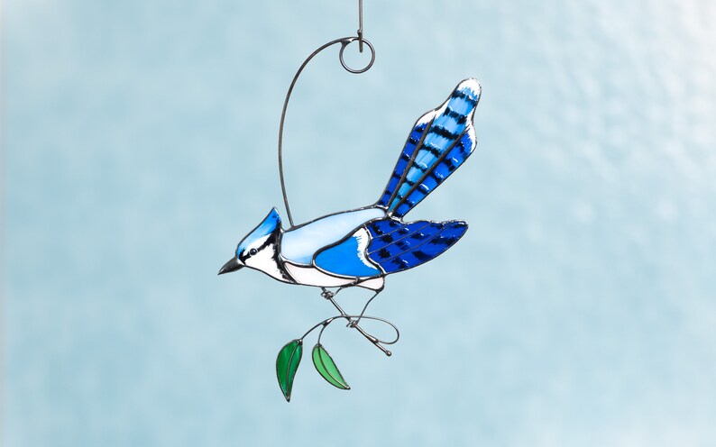 Stained glass Blue Jay window decorations