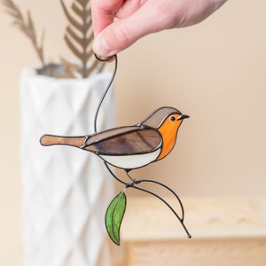 Tenderness Robin bird stained glass gift