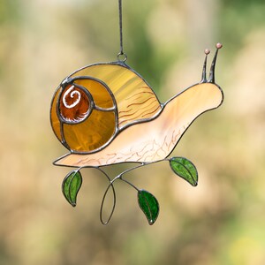 Stained Glass Hand-Painted Natural Looking snail Suncatcher