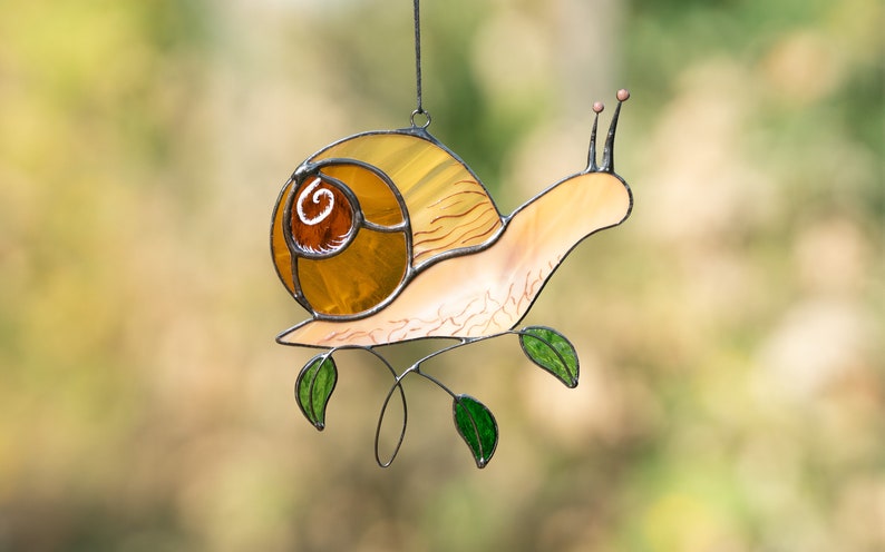 Stained Glass Hand-Painted Natural Looking snail Suncatcher