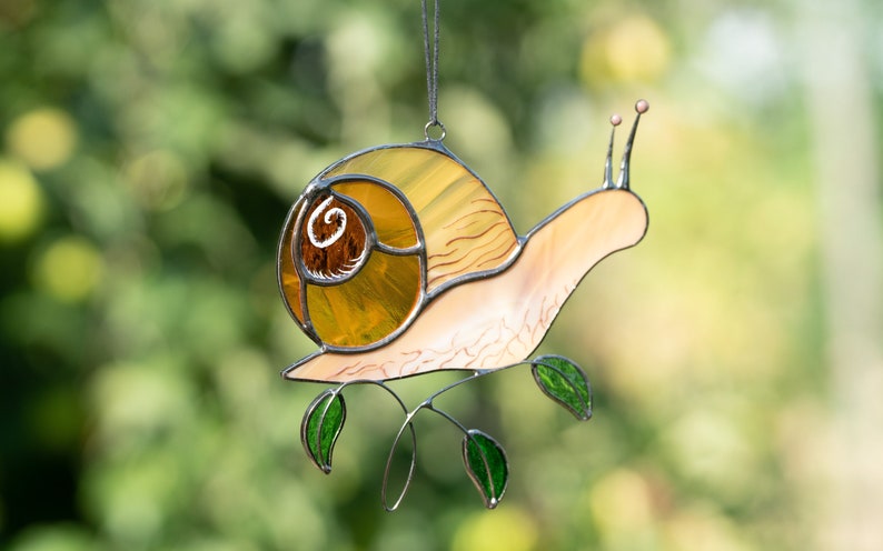 Stained Glass Hand-Painted Snail Suncatcher